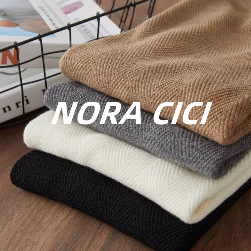 [NORA CIC]扬子纱100羊毛 鱼骨纹半高领针织套头毛衣女秋冬新款