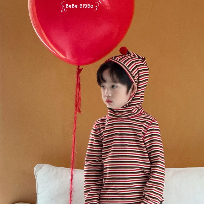 【交个朋友】2025深秋冬款儿童韩版修身条纹连帽打底衫 31675