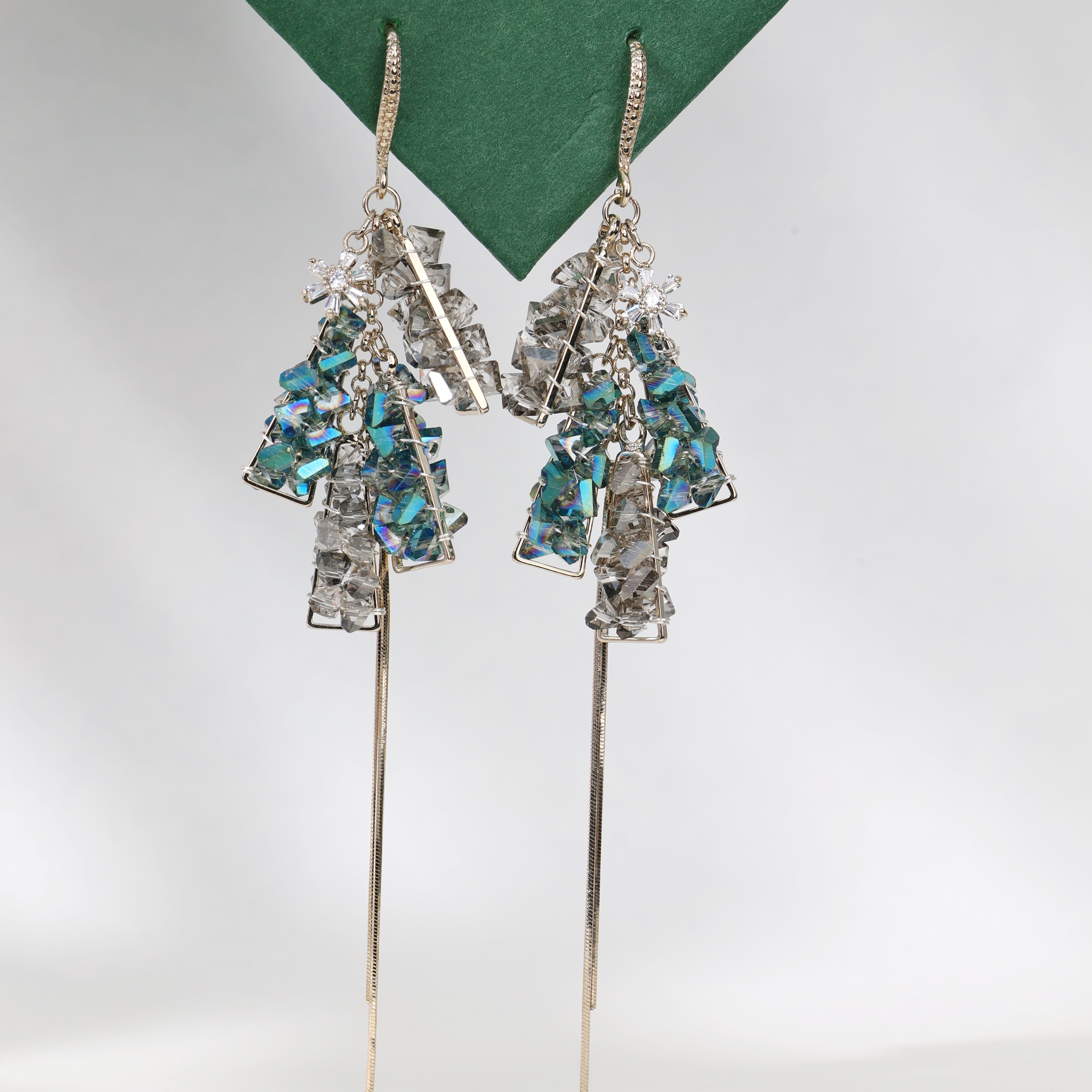 铜合金锆石耳饰 耳饰手工蓝色长款时尚轻奢