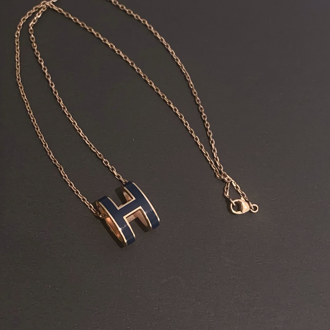 99新 Hermes/爱马仕 藏蓝色h项链大号15513539