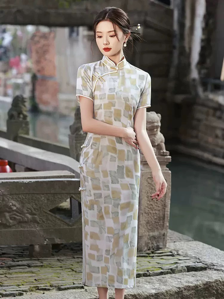 512-（碧波海盐）小方块旗袍