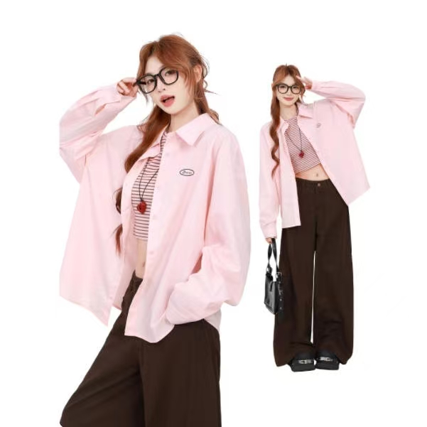 韩系减龄套装2025年早秋新款圆领无袖条纹背心翻领排扣衬衫两件套