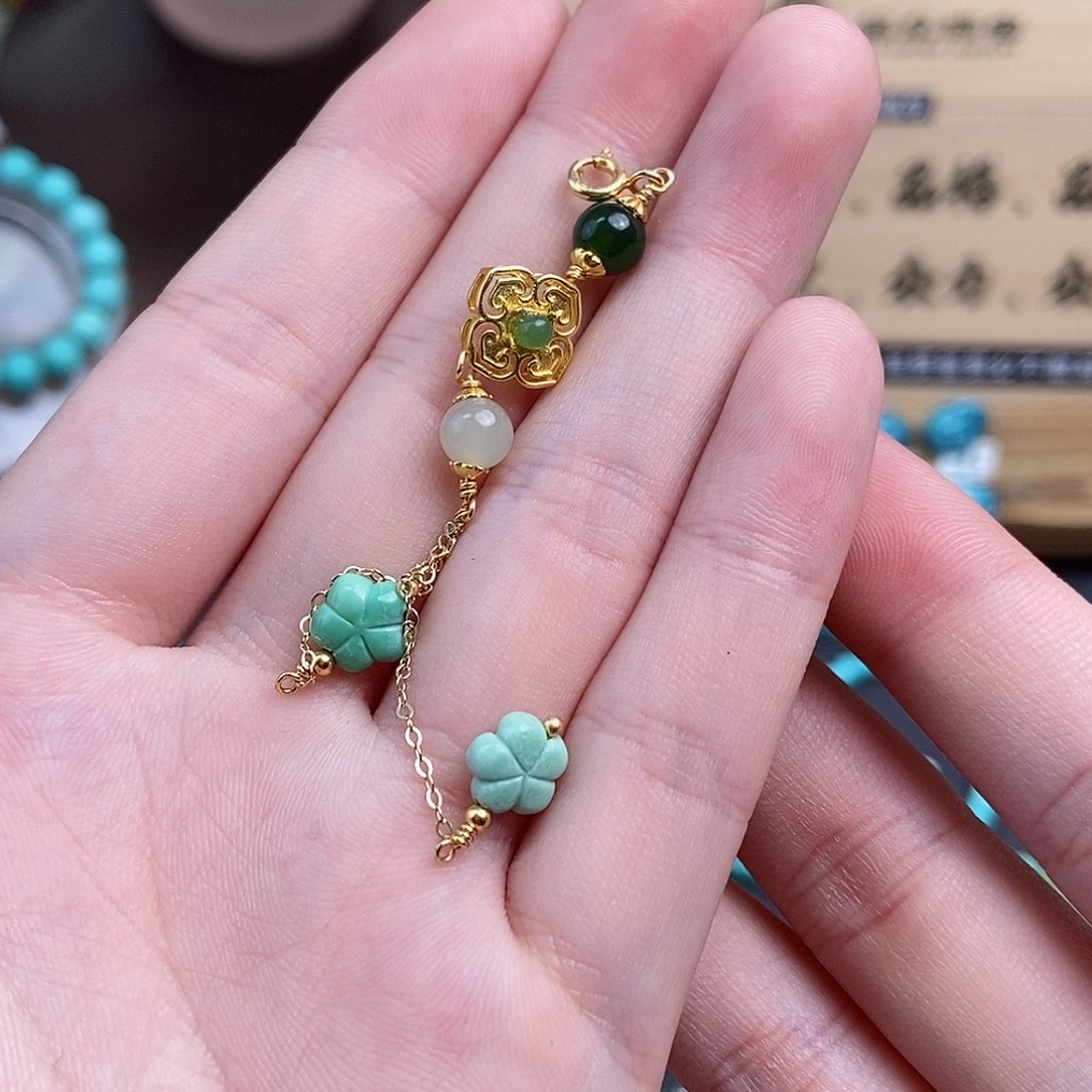 绿松石雕刻银S925镀金镶嵌