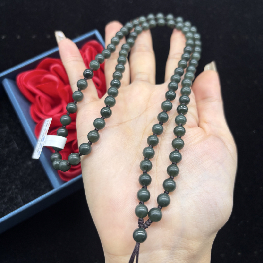 福利纯天然和田玉塔青玉圆珠6mm玉石挂件绳毛衣链项链时尚百搭款