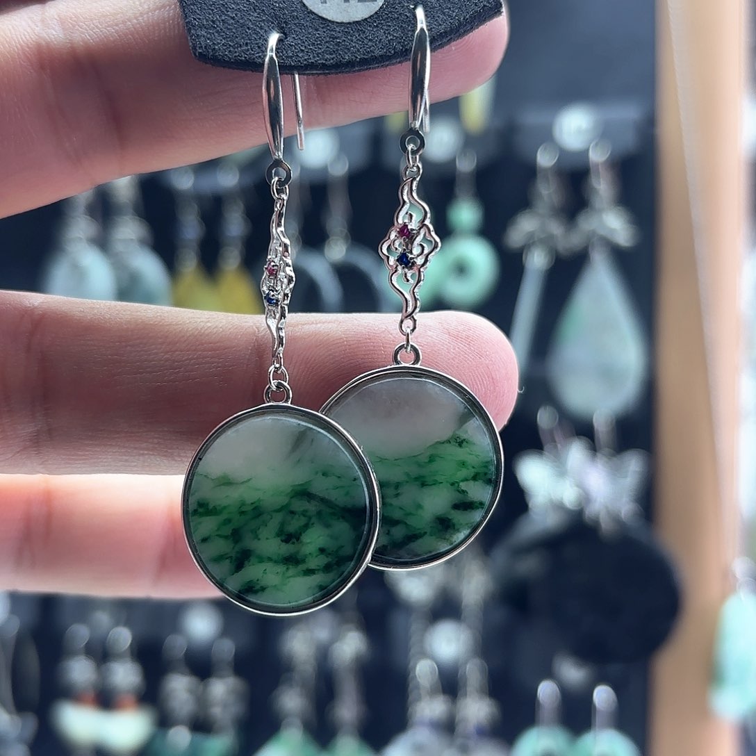 翡翠耳饰银S925镶嵌用****4