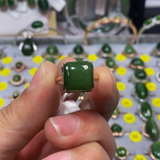 和田玉（碧玉）银S925镶嵌戒指婉*