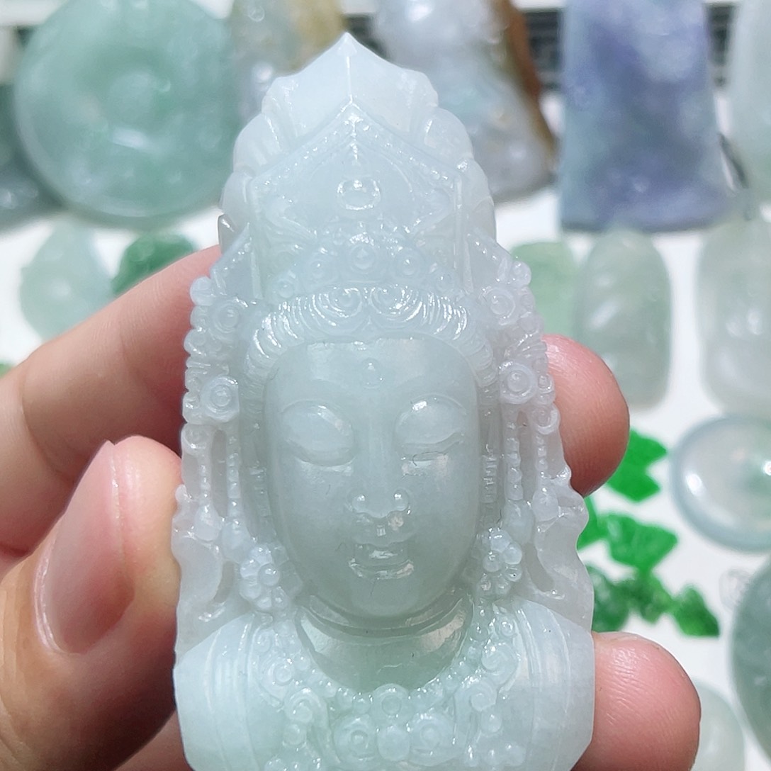 定制翡翠未镶嵌观音头、天然翡翠A货