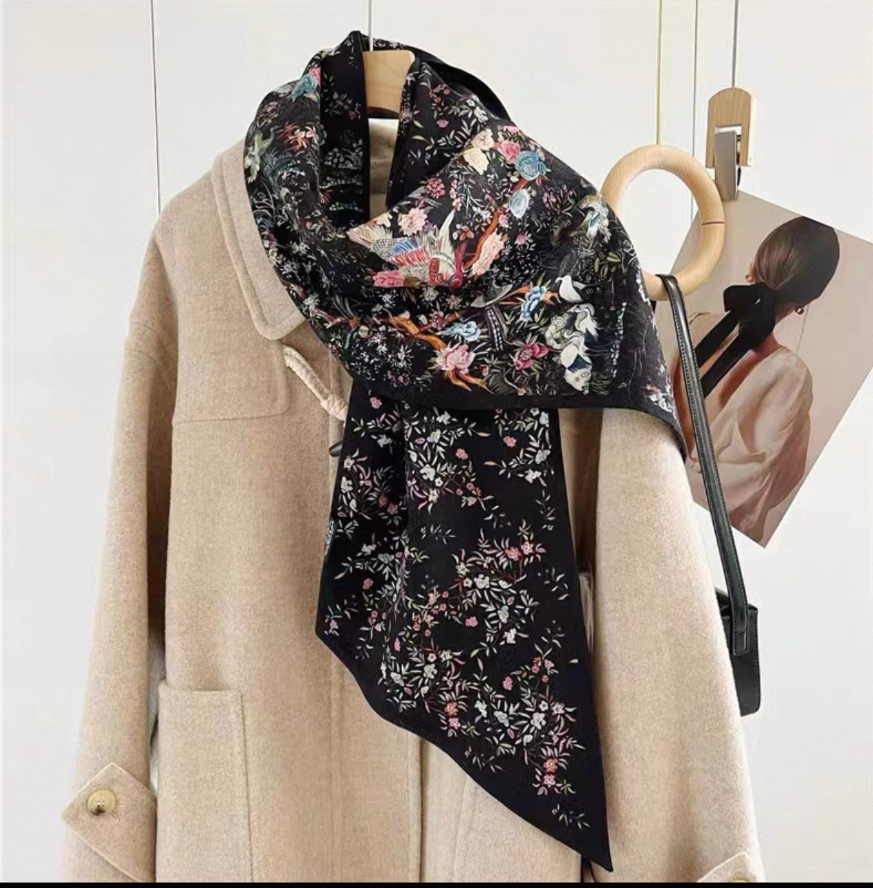 1443 高端丝毛170✖️22菱形长巾百鸟朝凤