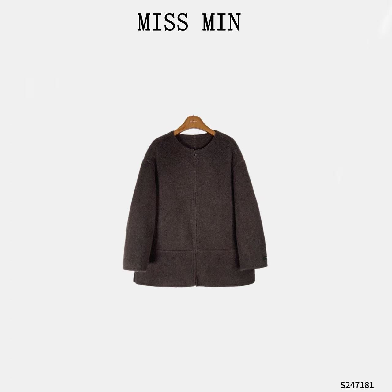 MISS MIN【情诗】慵懒风毛呢圆领大衣衣服宽松显瘦气质外套 S247181