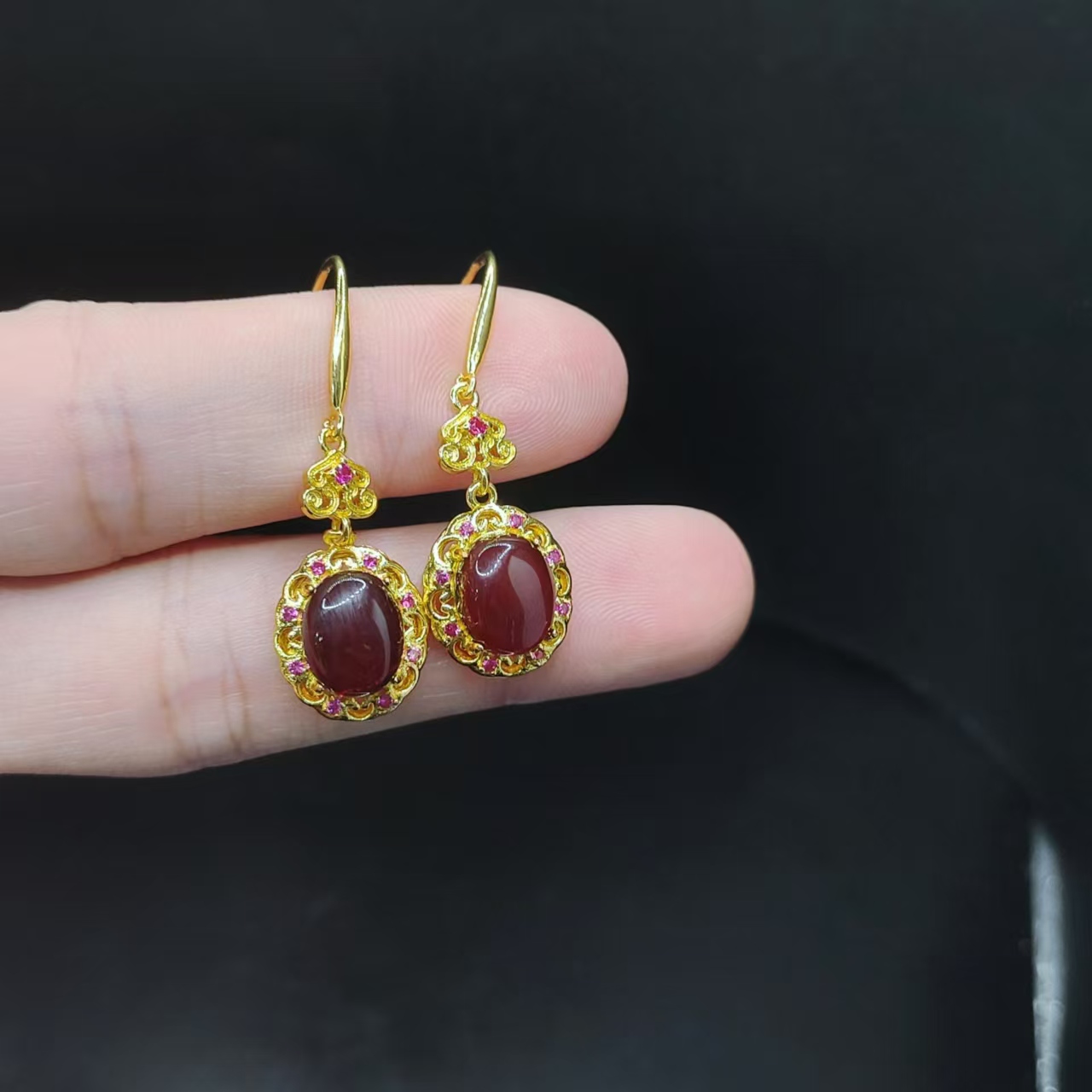 【康康严选】琥珀蛋面耳钩Y20【多样性发其一】约10-8-5mm