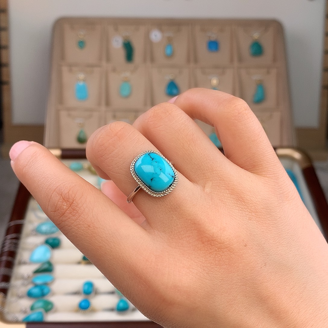 绿松石银S925镶嵌戒指