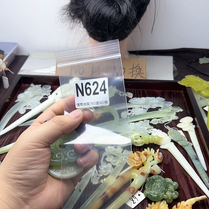 蛇纹石玉发饰合金甜*