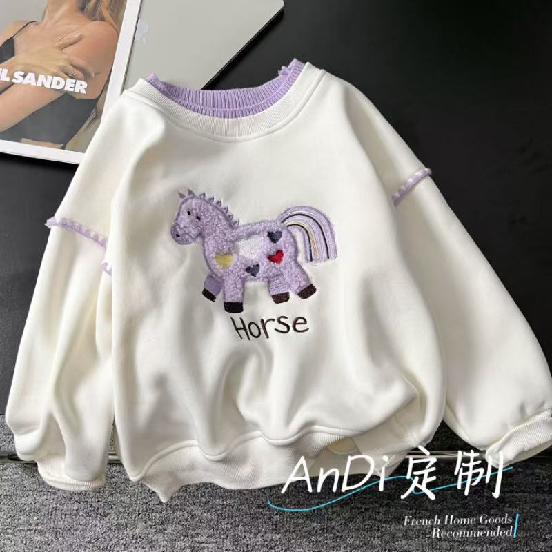 〖ANDI〗安迪秋季新款女童中大童时尚休闲加绒小马卫衣5409