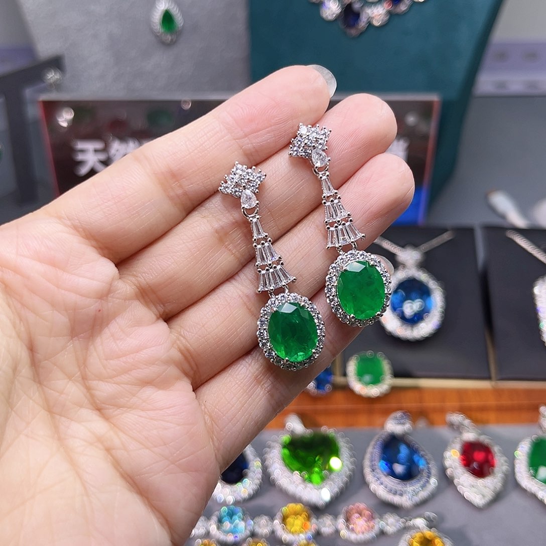 耳饰银S925镶嵌祖母绿t z 65