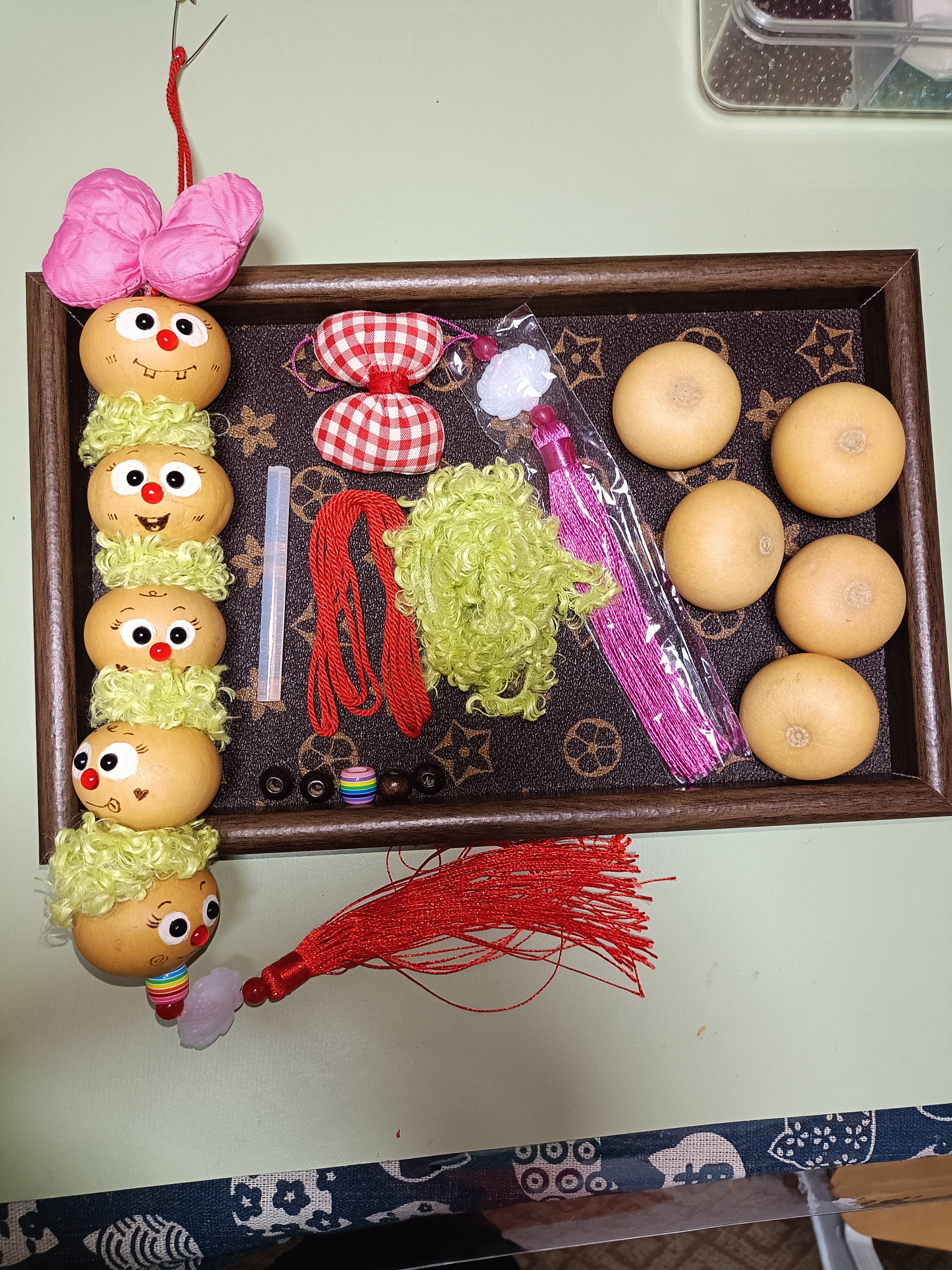 葫芦糖葫芦拨浪鼓(材料包)小熊脸造型蝴蝶结款(不含成品)