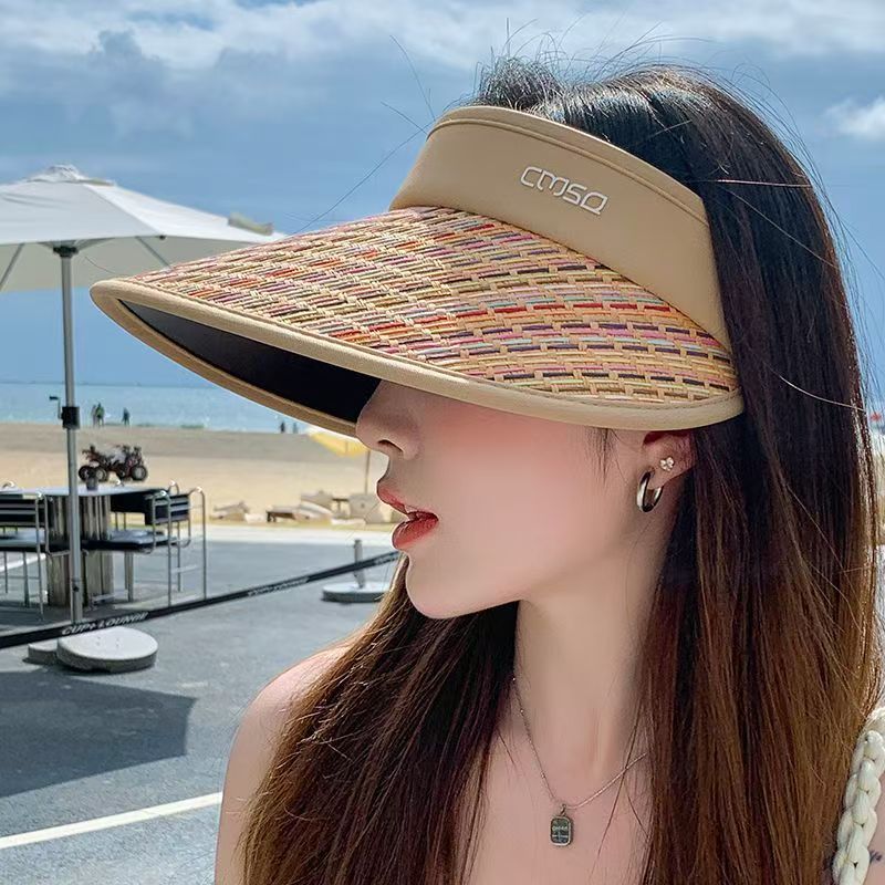 空顶uv防晒帽女夏季防紫外线大帽檐沙滩遮阳草帽户外遮脸太阳帽子