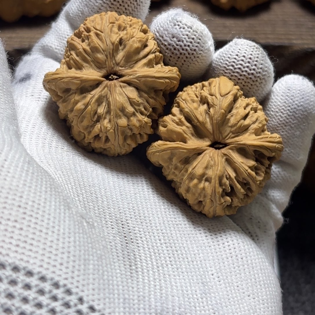 玉***秋把件文玩核桃承德密纹红玛瑙36边