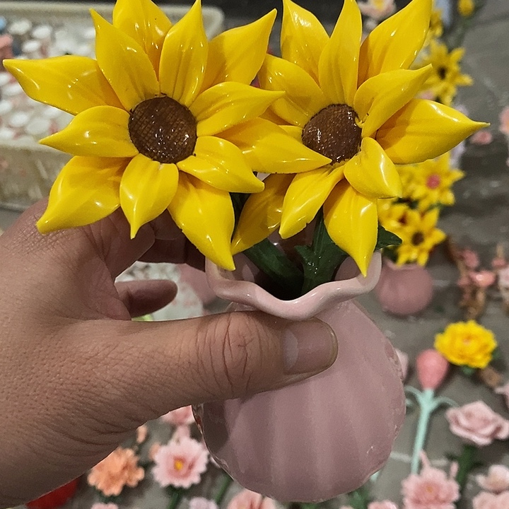 瓷片纯手工陶瓷花摆件瑕
