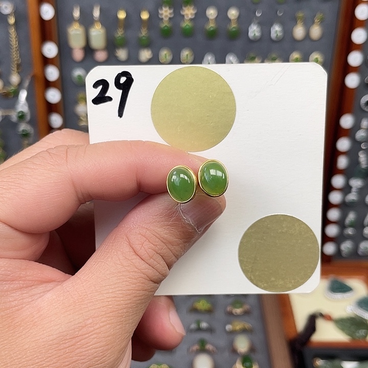 和田玉（碧玉）耳饰银S925镶嵌和田玉29