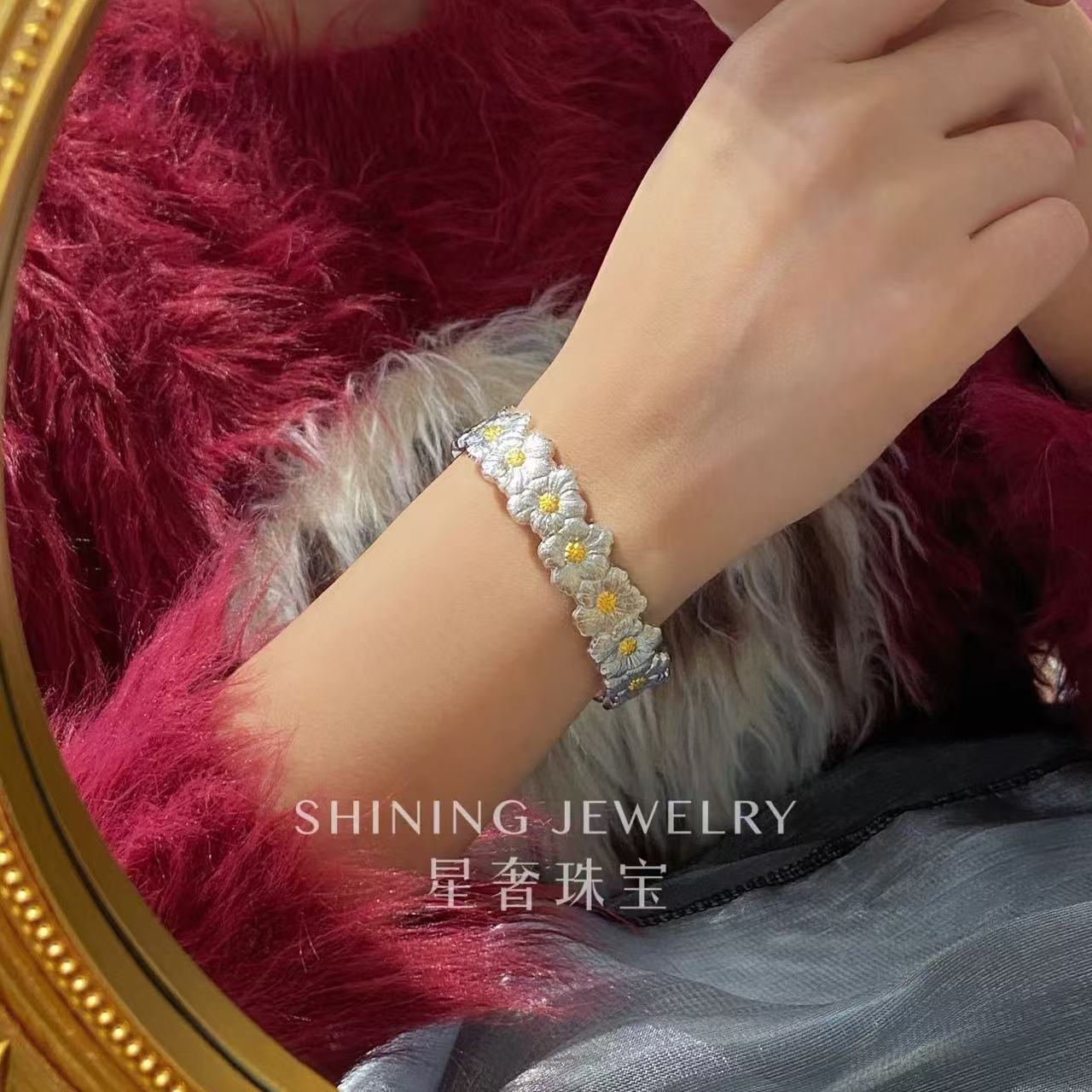 925银手镯 【星奢珠宝】S925布布栀子花手镯