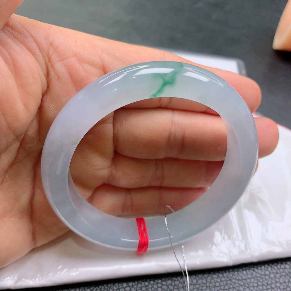 58.8缅甸天然A货翡翠手镯冰种飘花宽边女款时尚飘绿冰透高冰女士