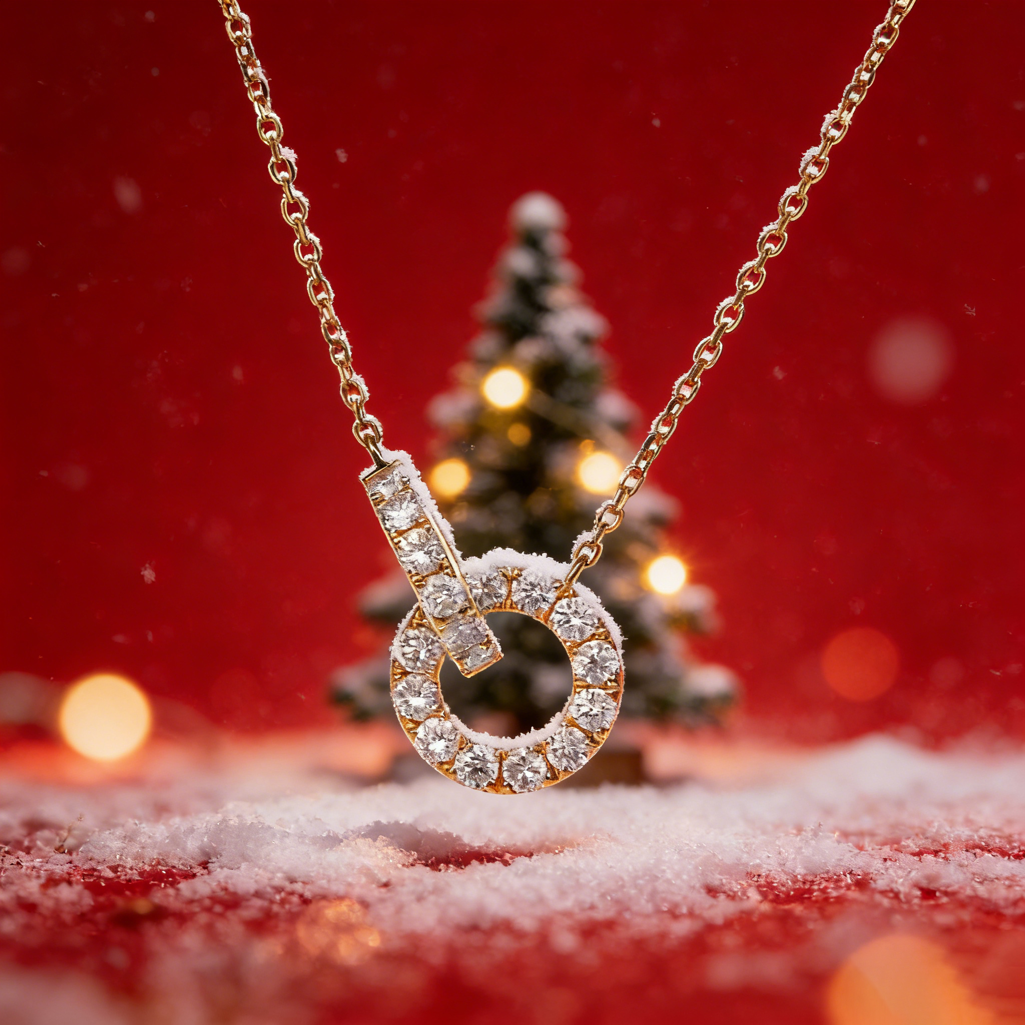 实验室培育钻石【闪耀钻石】双环吊坠一体链18K金镶嵌S159