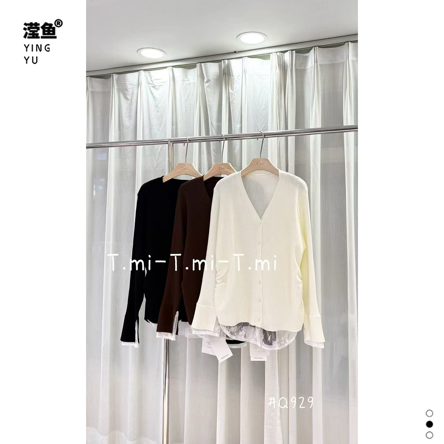 Tmi q929大码长袖秋季简约毛针织衫法式常规拼接蕾丝打底开衫上衣