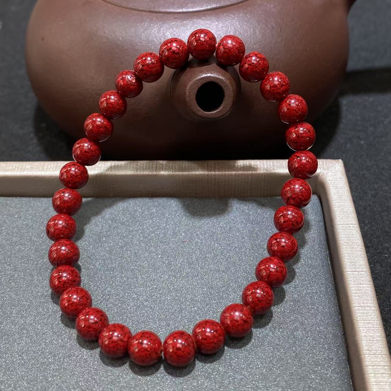 含辰砂工艺品天然朱砂6.5mm左右单圈素圈女款手串简约朱砂手串