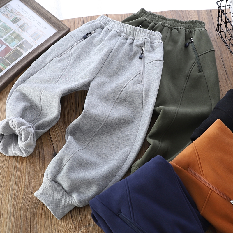 男童秋冬季新款拉链口袋加绒裤中大童韩版休闲宽松运动裤6835