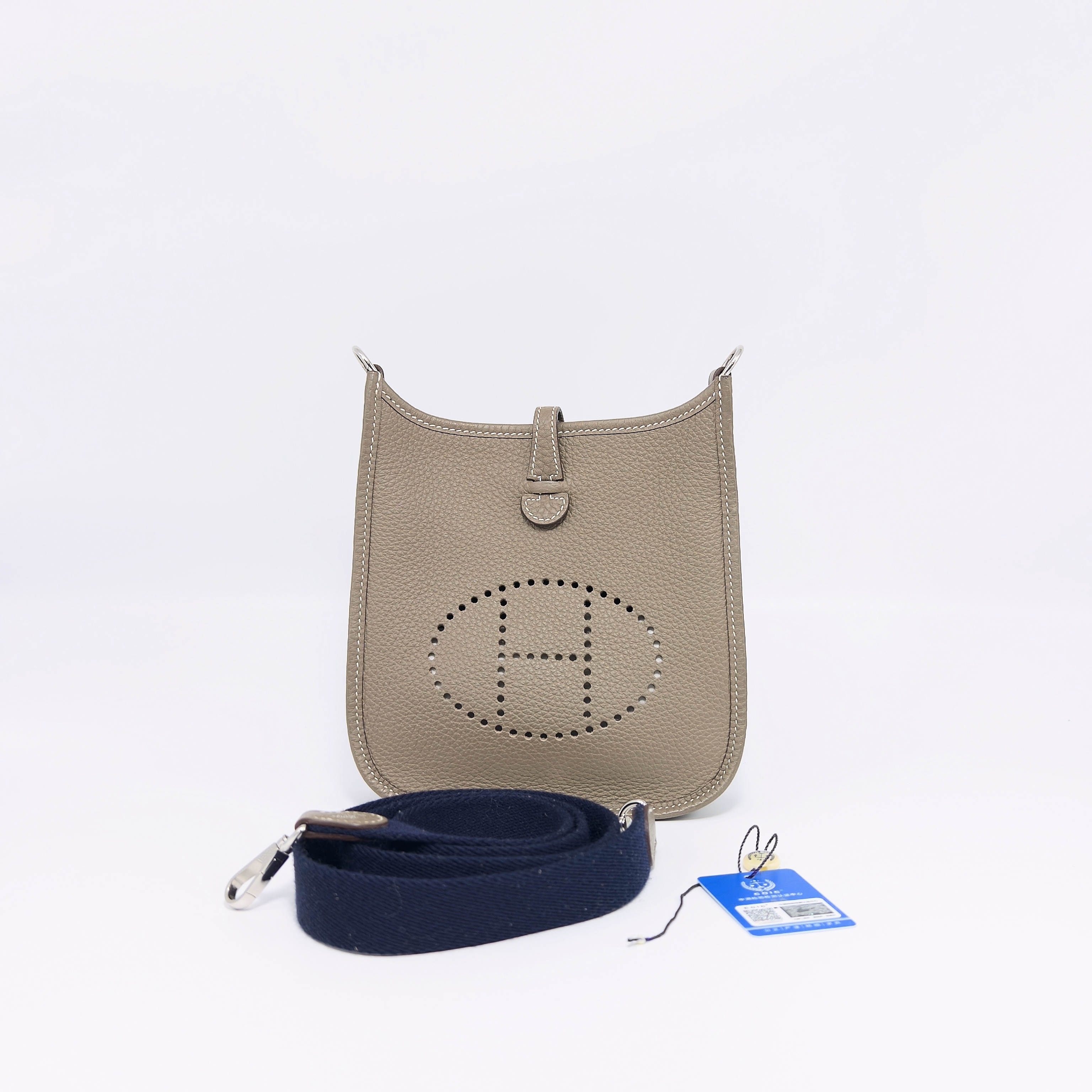 95新 Hermes/爱马仕 大象灰银扣mini伊芙琳单肩斜挎包12260