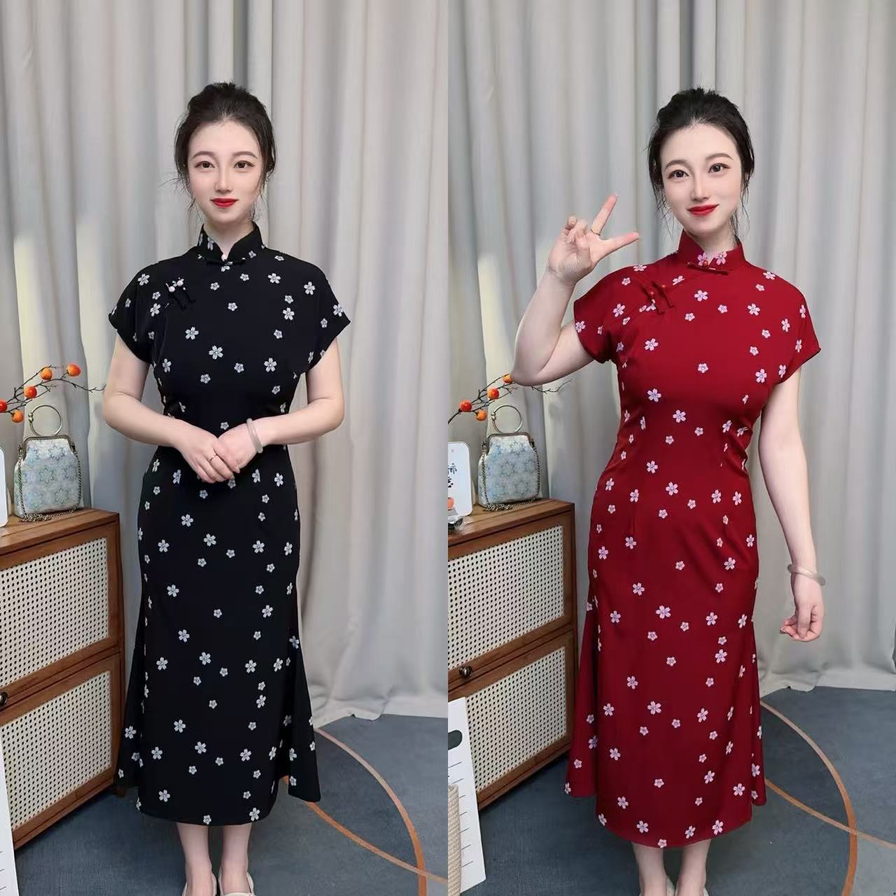 盘扣拾光【清妍】鱼尾裙旗袍碎花显瘦气质网红夏季复古中国风印花