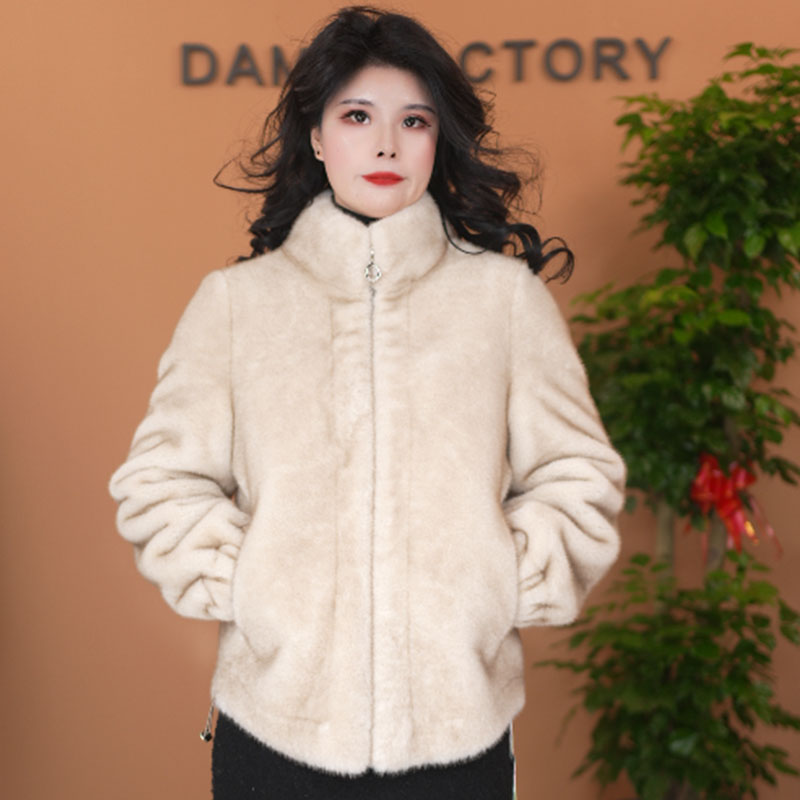 正品新款冬季厚款长毛拉链高领女装小胡羊皮毛一体气质时尚百搭