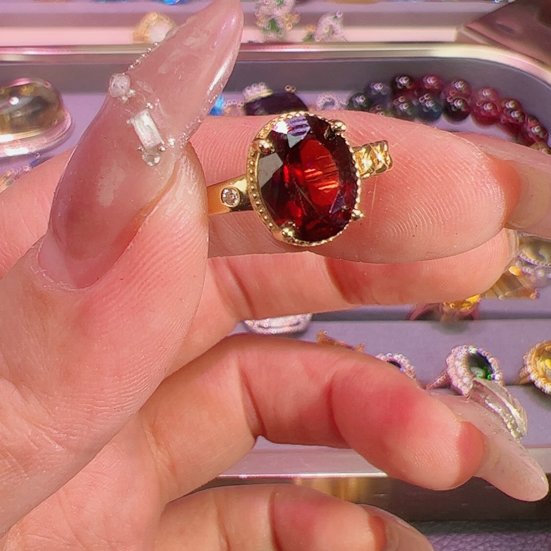 石榴石戒指银S925镶嵌