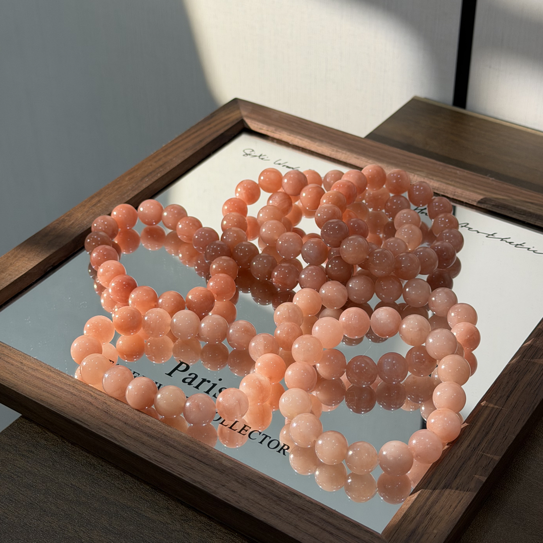 【蔷薇花开】天然红丝玉龙纹桃花粉玉手串12mmL1455