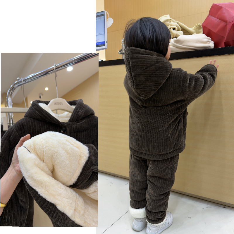 【8090暖居】冬季新款三层加绒加厚儿童雪尼尔套装NJ-24002