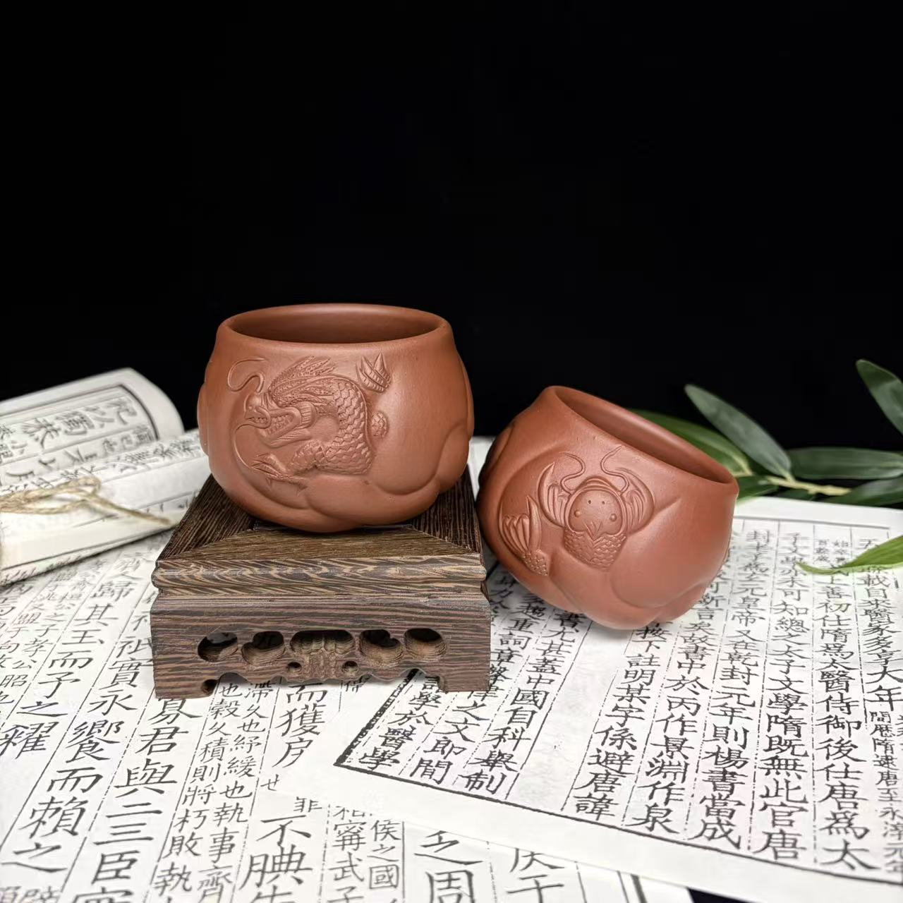 【小壶涂】A674大红袍对杯“鱼跃龙门”110cc