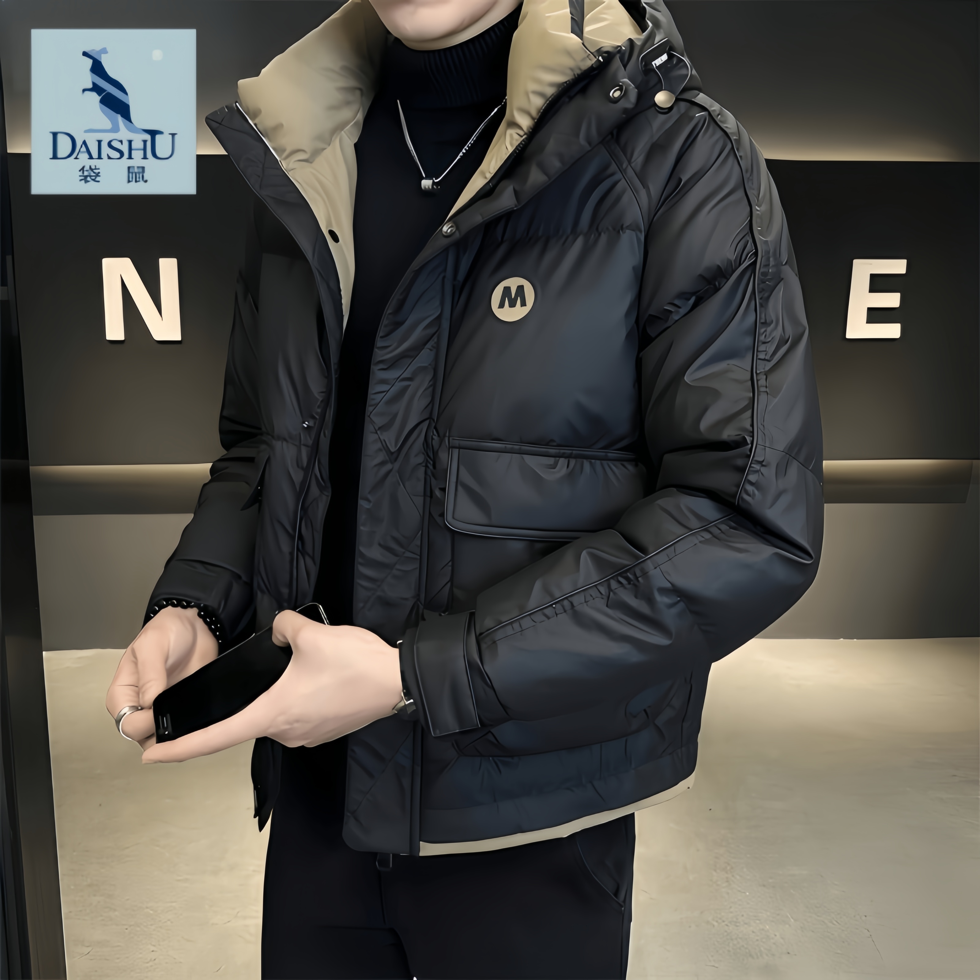 Dai Shu/袋鼠冬季新品男士连帽加厚保暖羽绒服时尚白鸭绒长袖外套