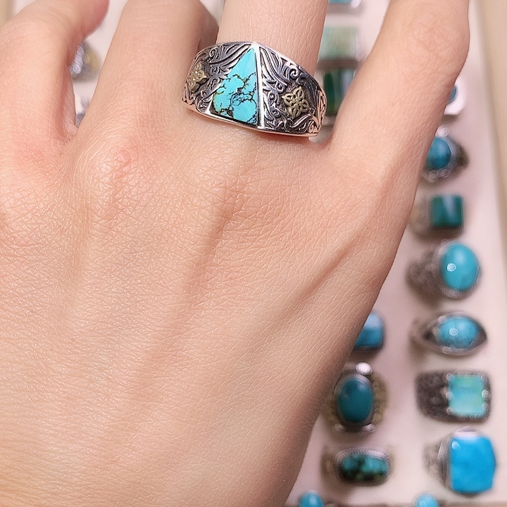 绿松石银S925镶嵌戒指