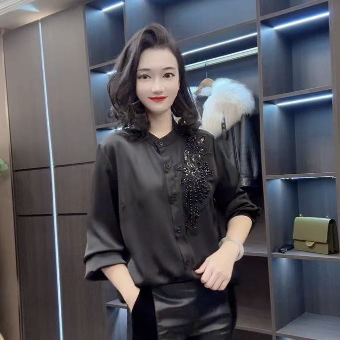 【峰姐优品】定制款真丝缎肩穿珠衬衫11*88【NY】