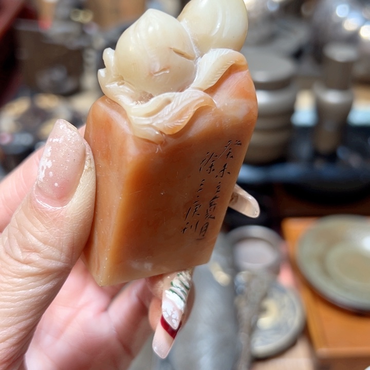 我***花石材中古工艺品摆件