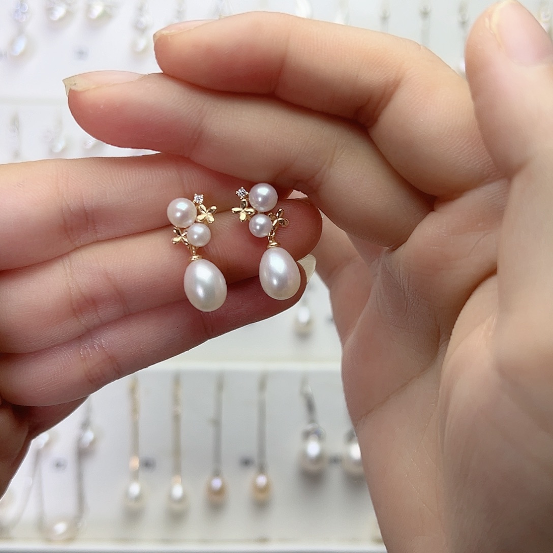 心***安银S925镶嵌淡水珍珠耳饰