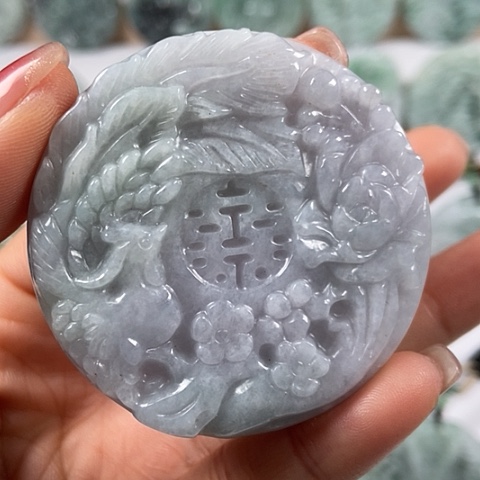 翡翠颈饰未镶嵌山水花开富贵双喜临门两面工福利