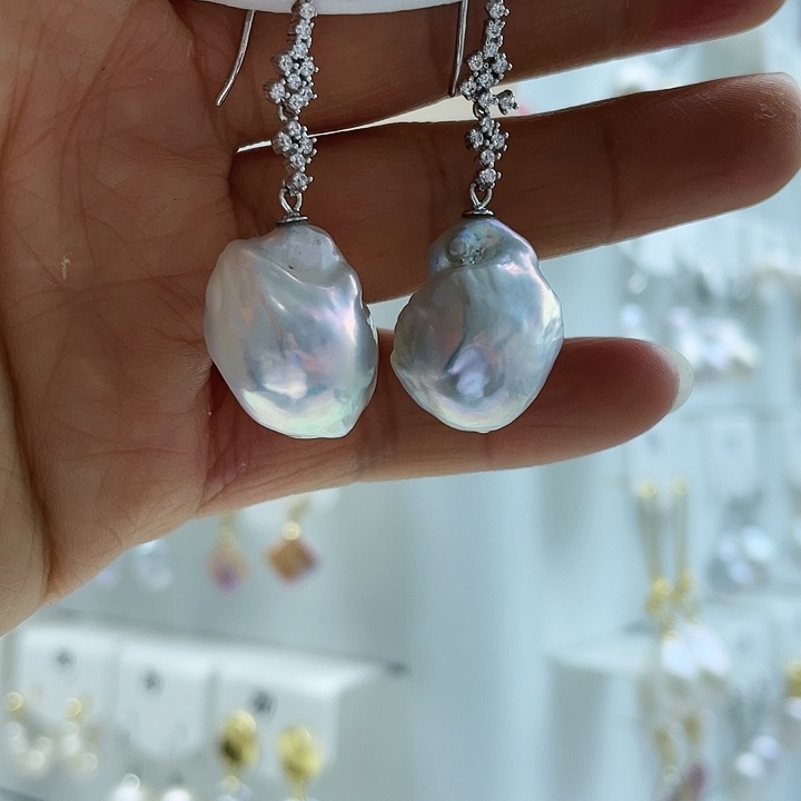 淡水珍珠耳饰银S925镶嵌