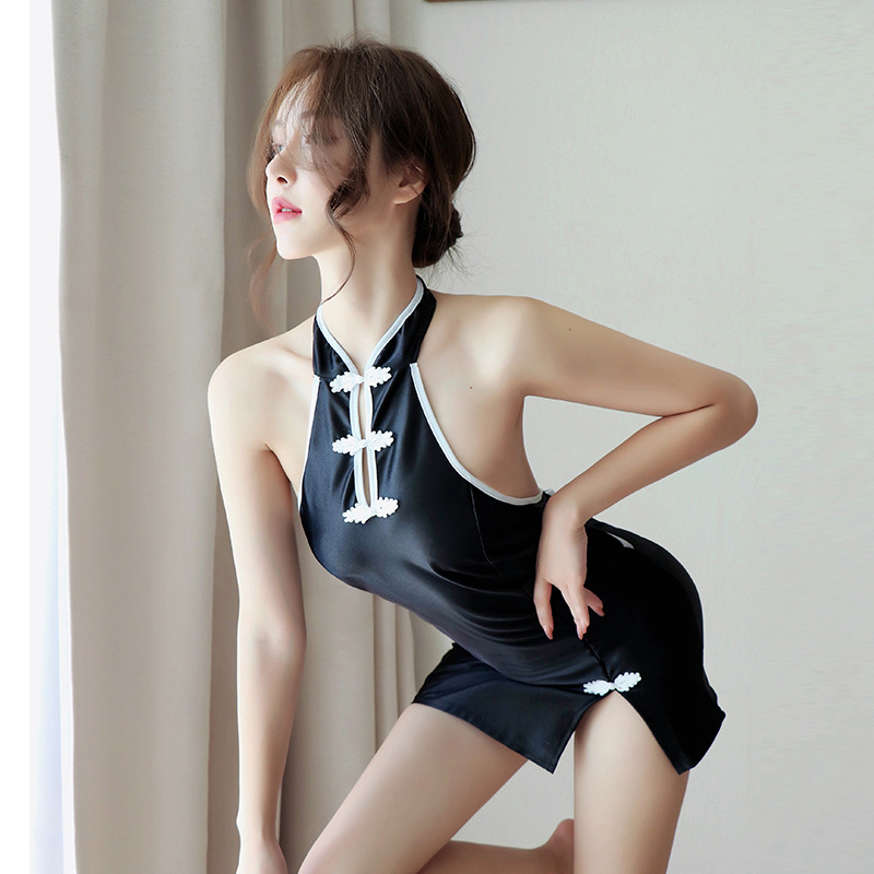 禁欲系内衣显瘦网红睡裙包臀套装薄款家居服性感内衣魅惑开叉旗袍