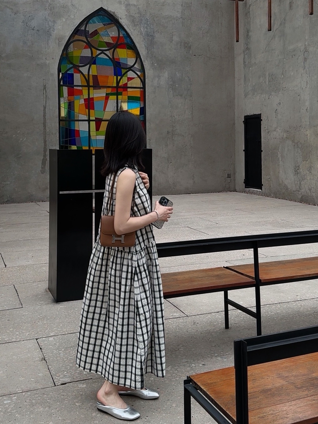 CHOCO【时光定格】法式简约气质无袖格子连衣裙 D3026