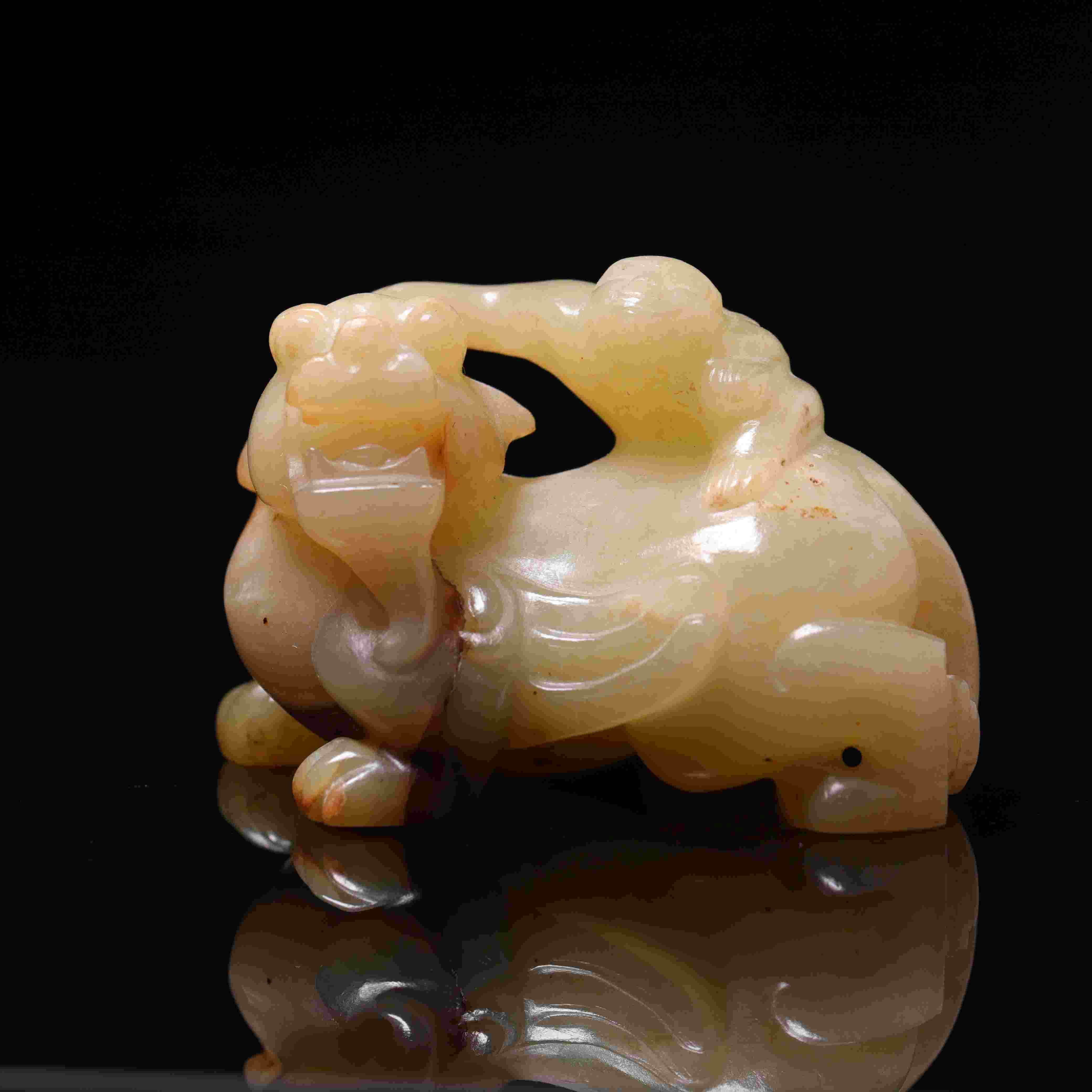 1602明代和田玉羽人骑兽2235