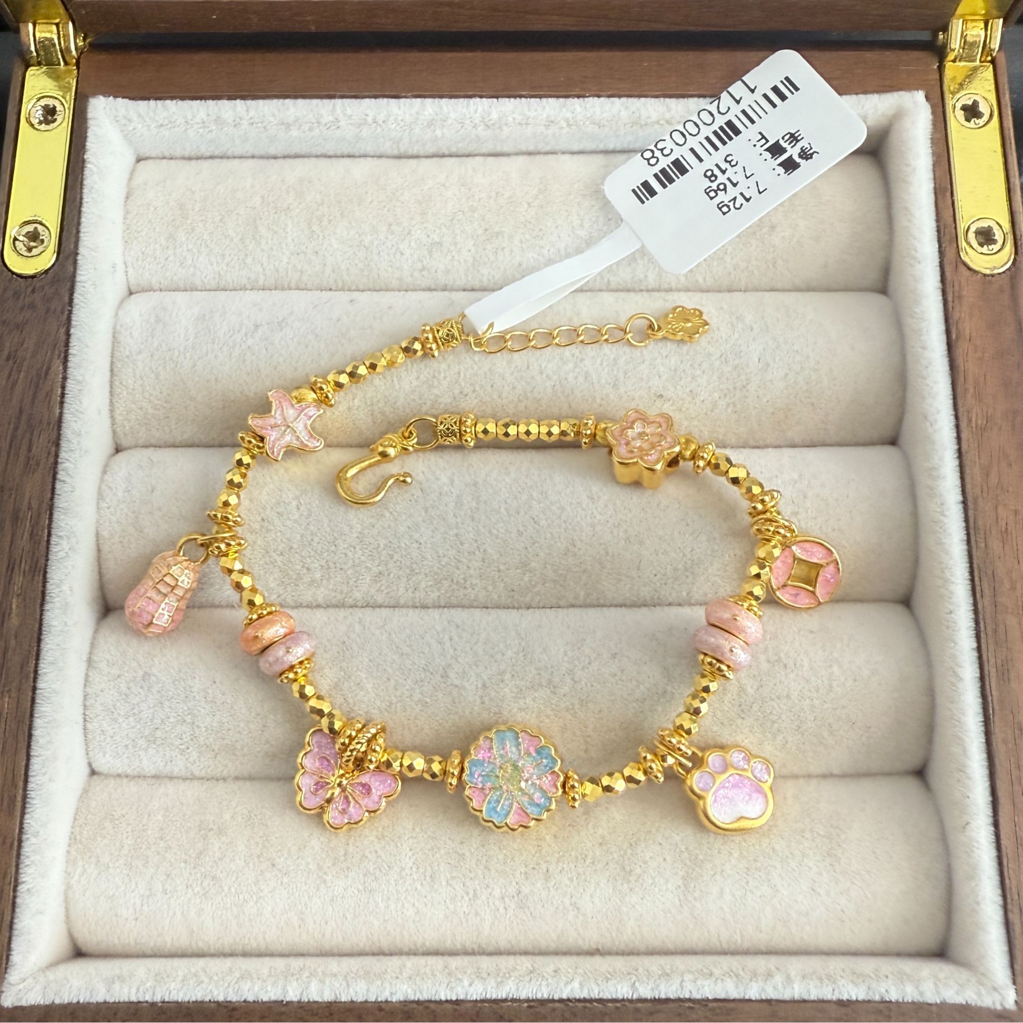 足金999珐琅彩花花猫爪花生手链 11200038