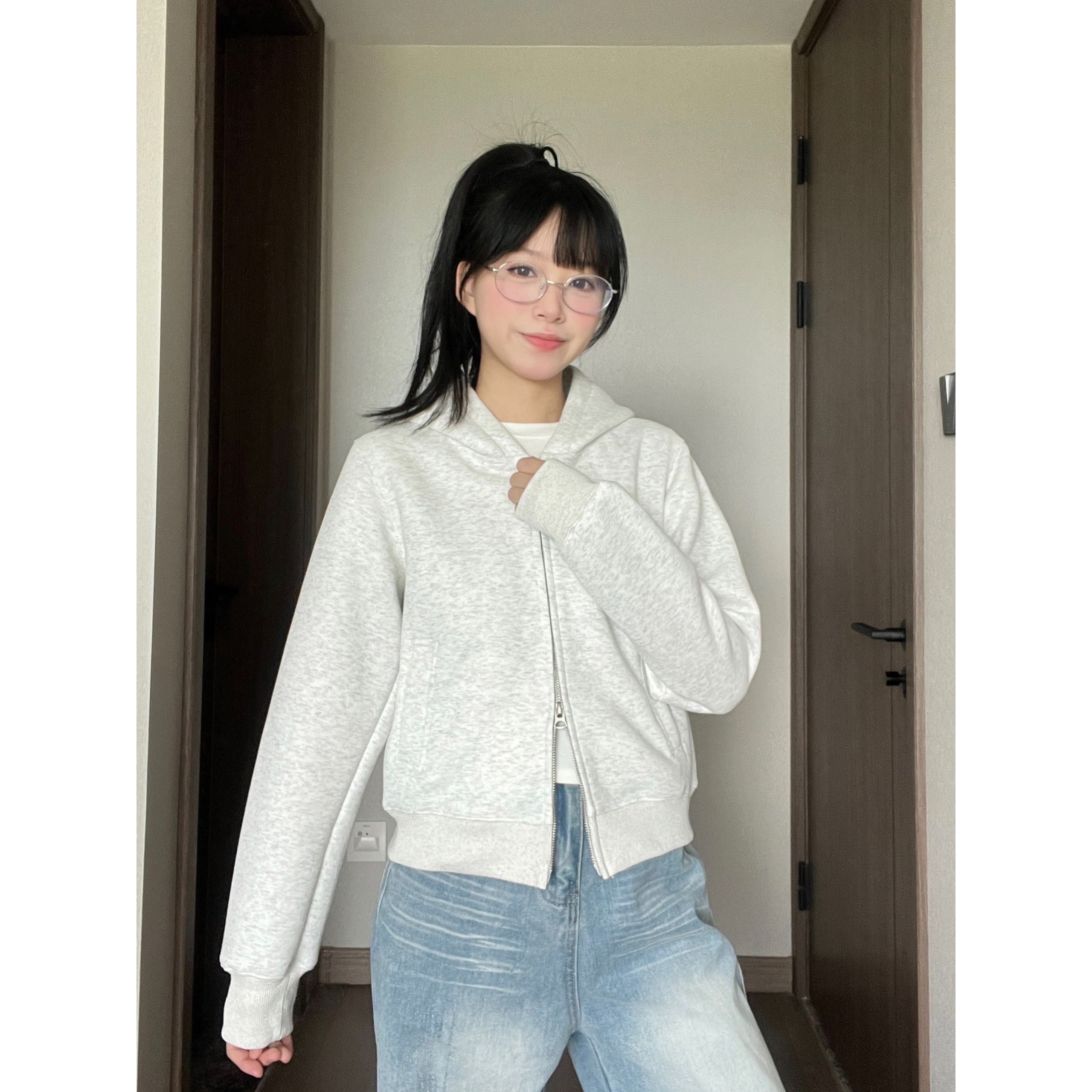 2025春款短款外套上衣连帽拉链短款开衫上衣女运动短款外套