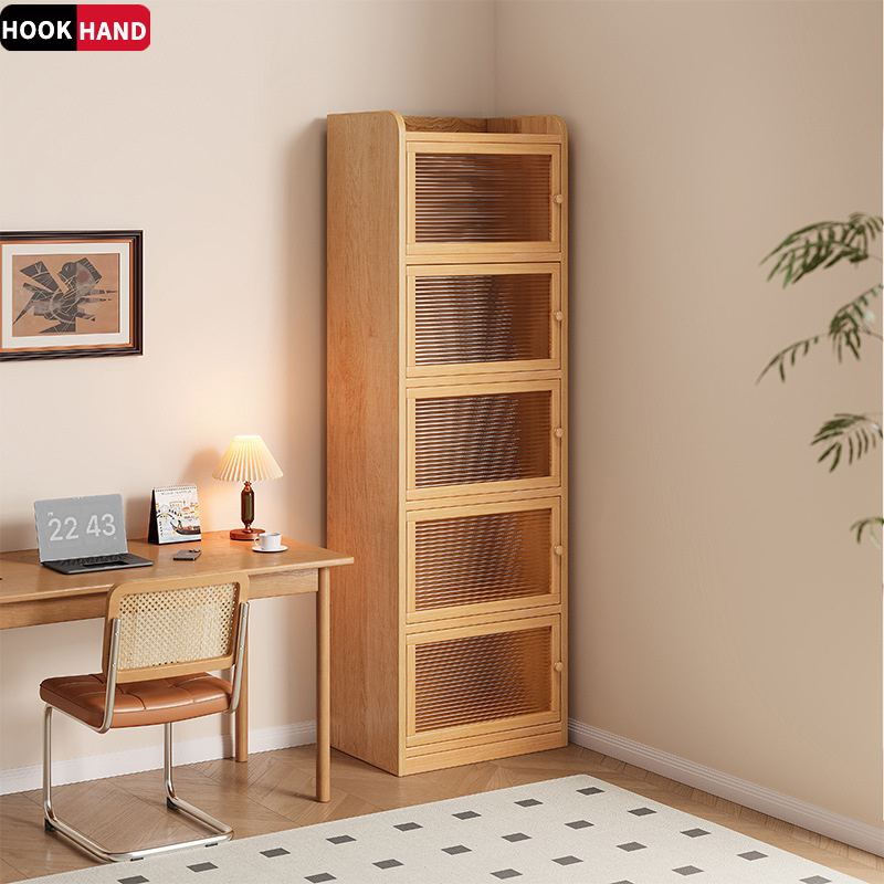 实木书柜书桌旁小柜子家用落地防尘储物窄柜客厅置物矮柜靠墙书架