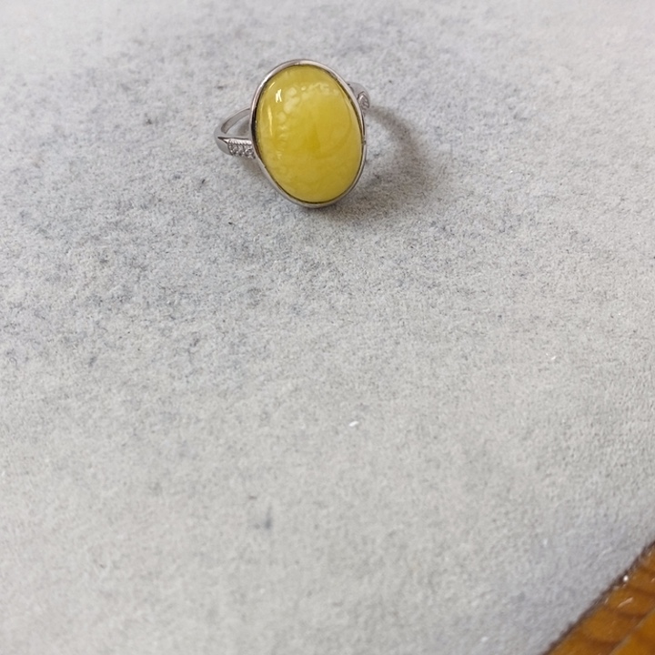 蜜蜡裸石银S925镶嵌戒指